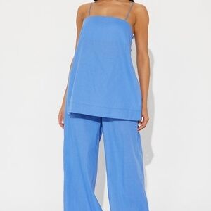 Women’s Bright Blue Spaghetti-Strap Top and Wide-Leg Pant Set